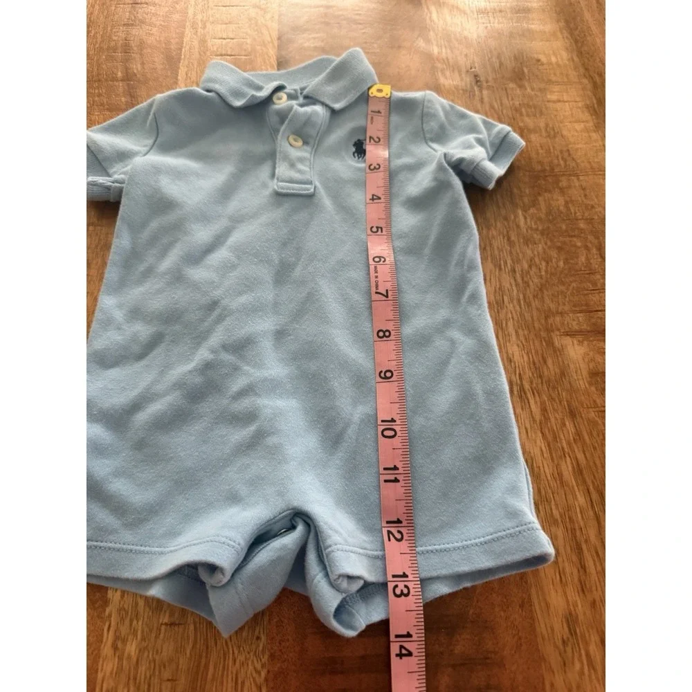 Ralph Lauren Baby Polo Shortall Romper Light Blue 6M One Piece Pony Logo